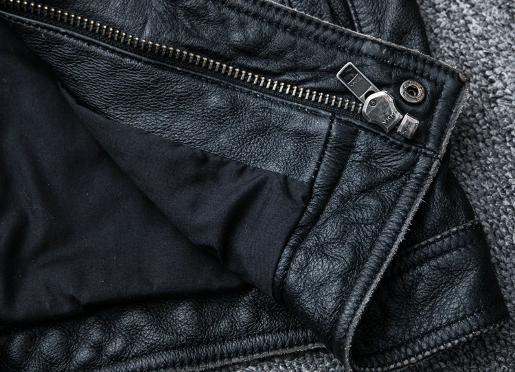 AMEKAJI head layer cowhide retro stone mill do old leather leather motorcycle leather jackets men brief paragraph