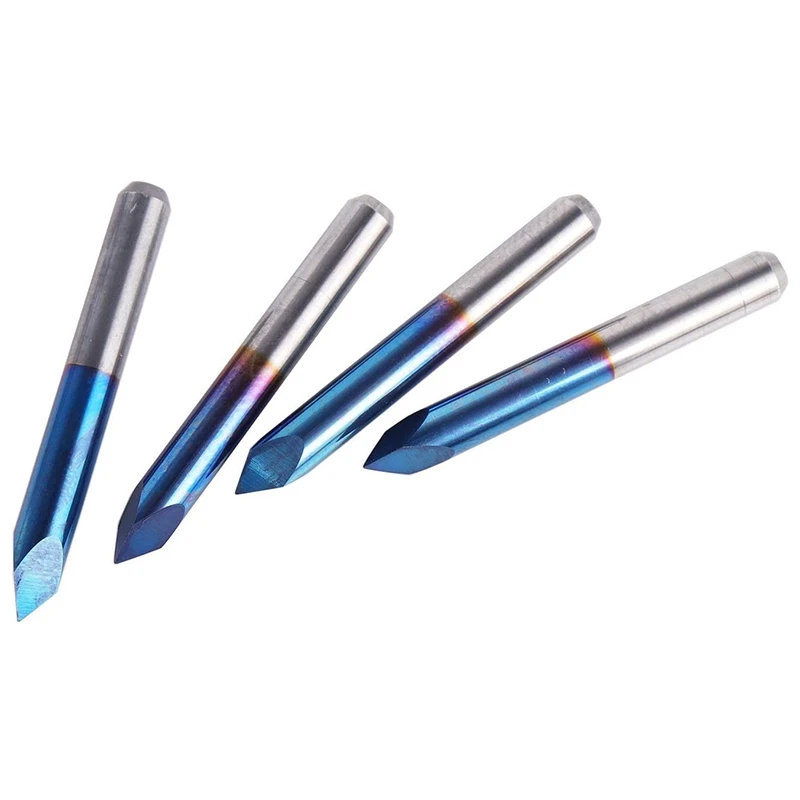

10Pcs Triangular CNC Router Bits V-Bit 60 Degree 0.1Mm Engraving Bits 1/8inch Shank Blue Coating Sharp Pyramid Bits