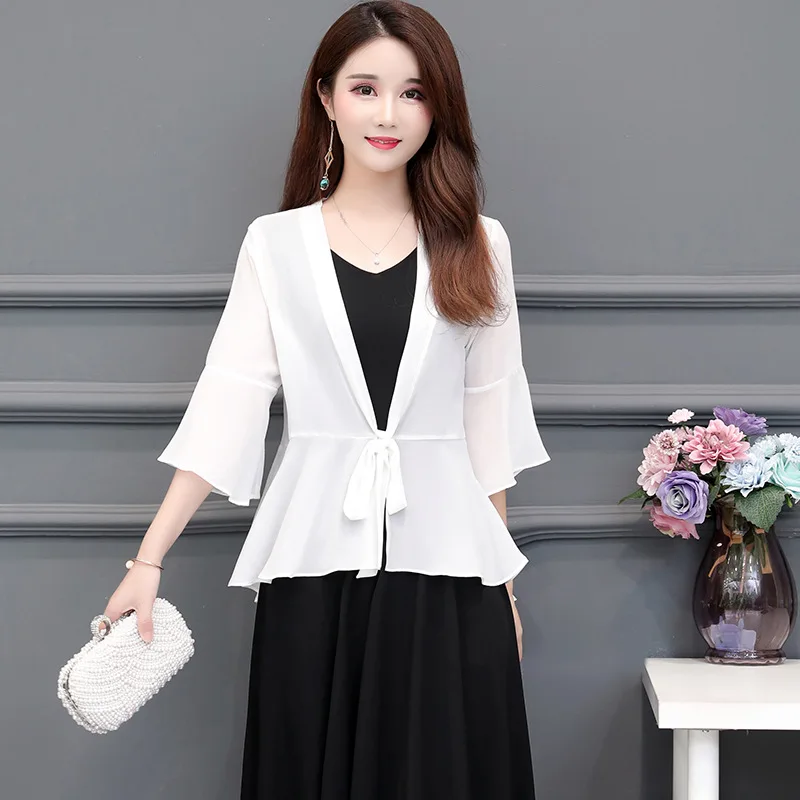 

Summer Boho Oversize 5XL Blouse Shawl Collar Flare Half Sleeve Shirts Office Lady Tops Female Slim Waist Tie Pleated Hem Camisa