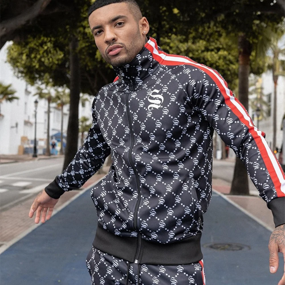 2020 Men New Style Tracksuit Vertical Collar Trendy Cardigan jackets+casual Personality Small Leg Trousers Patchwork Suit Set | Мужская