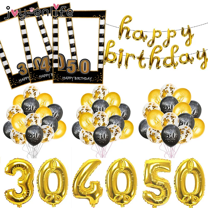 

30 40 50 60 Anniversary Balloons Happy Birthday Party Decor Adult Black Gold Balloon 30th 40th 50th Years Party Photobooth Props