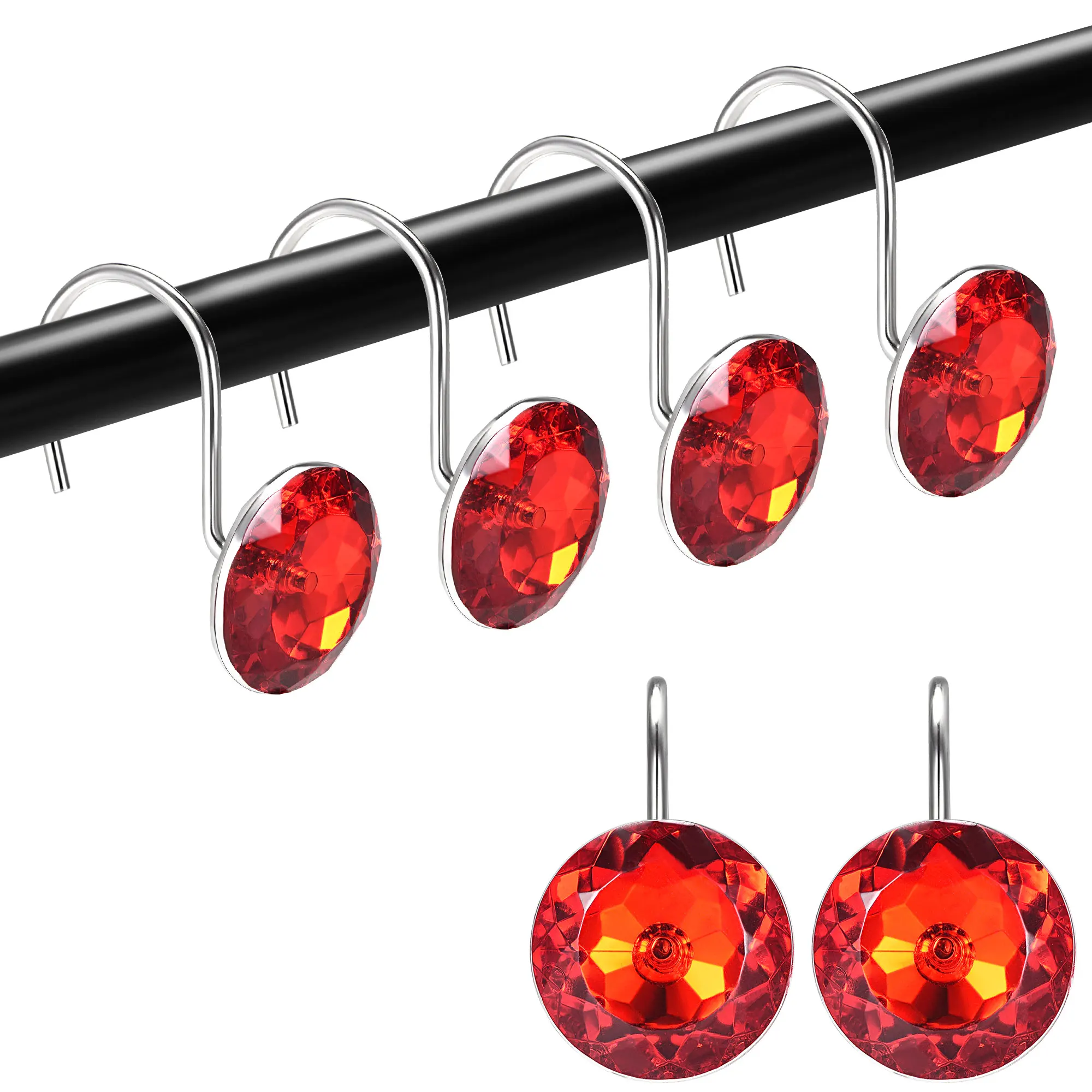 

uxcell Shower Curtain Hooks for Bathroom, Stainless Steel Acrylic Decorative Hook Rings, Curtain Rod Hangers Red 12Pcs