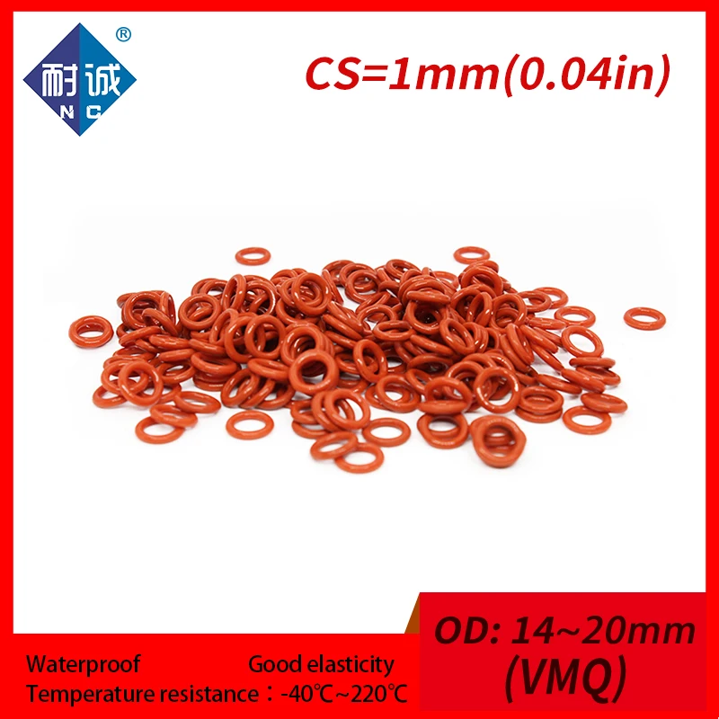5 шт./лот Силиконовое резиновое уплотнительное кольцо Red VMQ CS 1 мм OD14/15/16/17/18/19/20