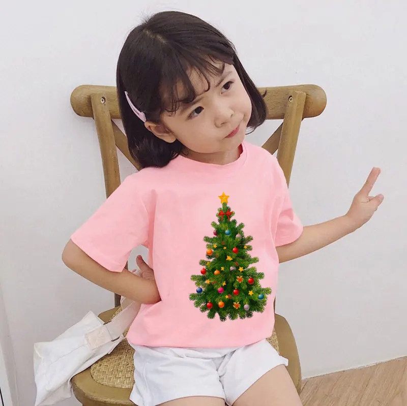 

Summer Fashion Boys Christmas Shirt Cartoon Novelty Casual Tshirt Pink Kids Cute Girls T Shirt Kawaii Design Cozy Short Sleeve