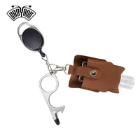easyant hand sanitizer leather bottle portable set flip cap personal care with touch free door opener key ring brown