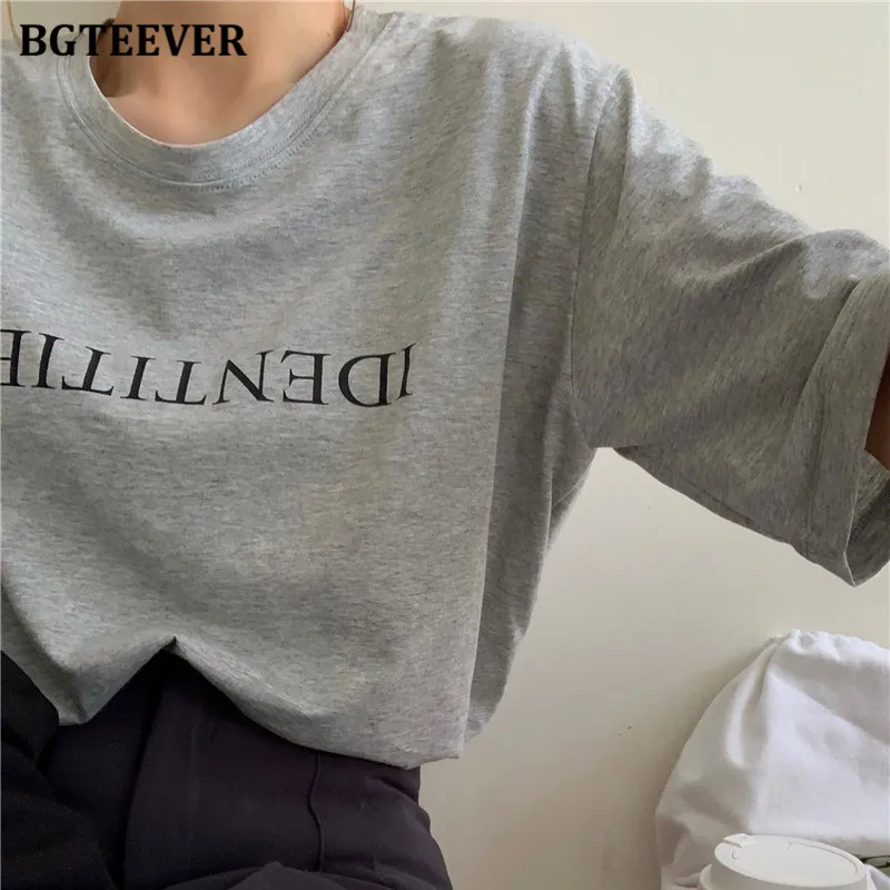 

BGTEEVER Vintage Letter Printed T-shirts Women 2021 Spring Summer Loose Tees Casual O-neck Ladies Short Sleeve T-shirts Tops