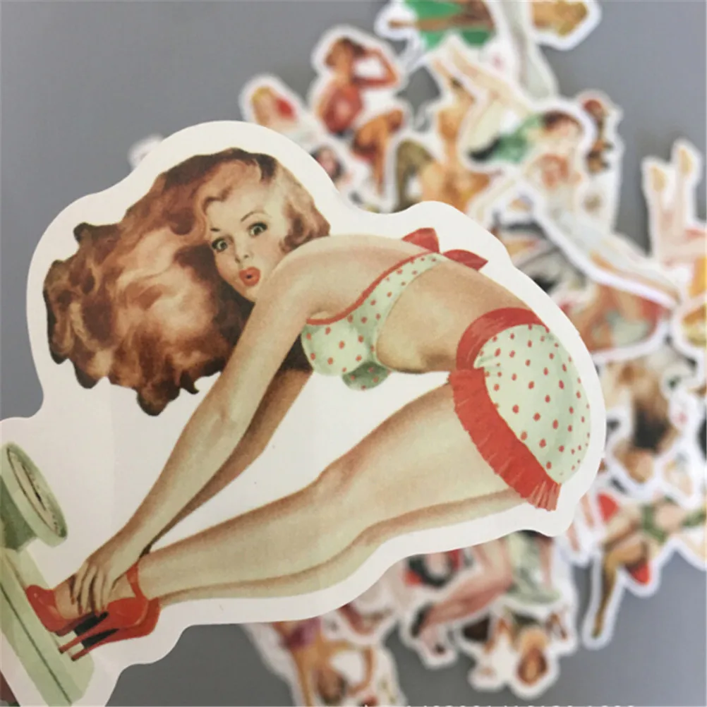 

50Pcs/pack Vintage PVC Waterproof Sexy Beauty Girls Stickers For Laptop Motorcycle Skateboard Luggage Decal Office Toy