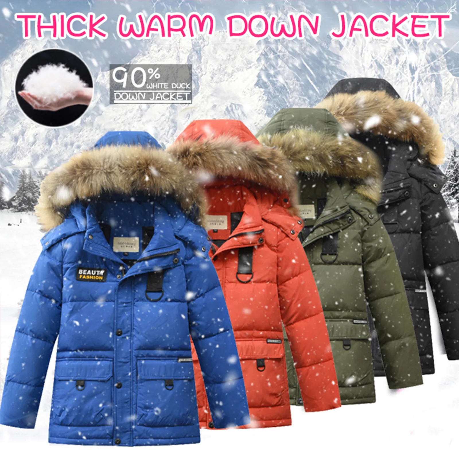 

Осенне-зимнее плотное теплое пальто с капюшоном, верхняя одежда, детские пуховики для девочек и мальчиков, куртка, однотонные пуховики, верх...