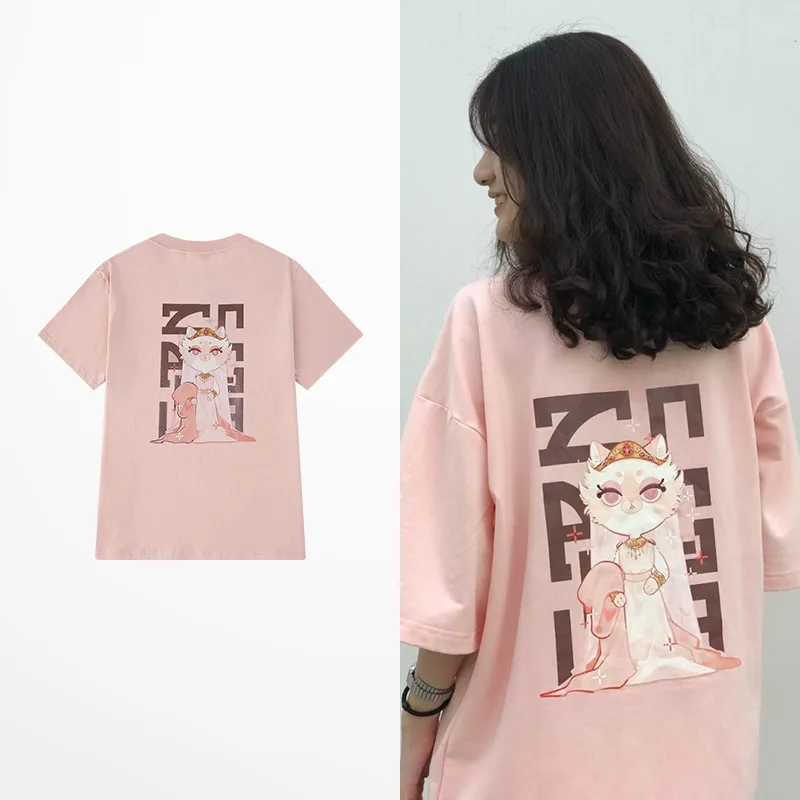 

Funny Retro Cartoon Print T Shirt Summer High Street Skateboard T-shirts Men Europen Hip Hop Ins Streetwear Punk Pink Tee Shirt