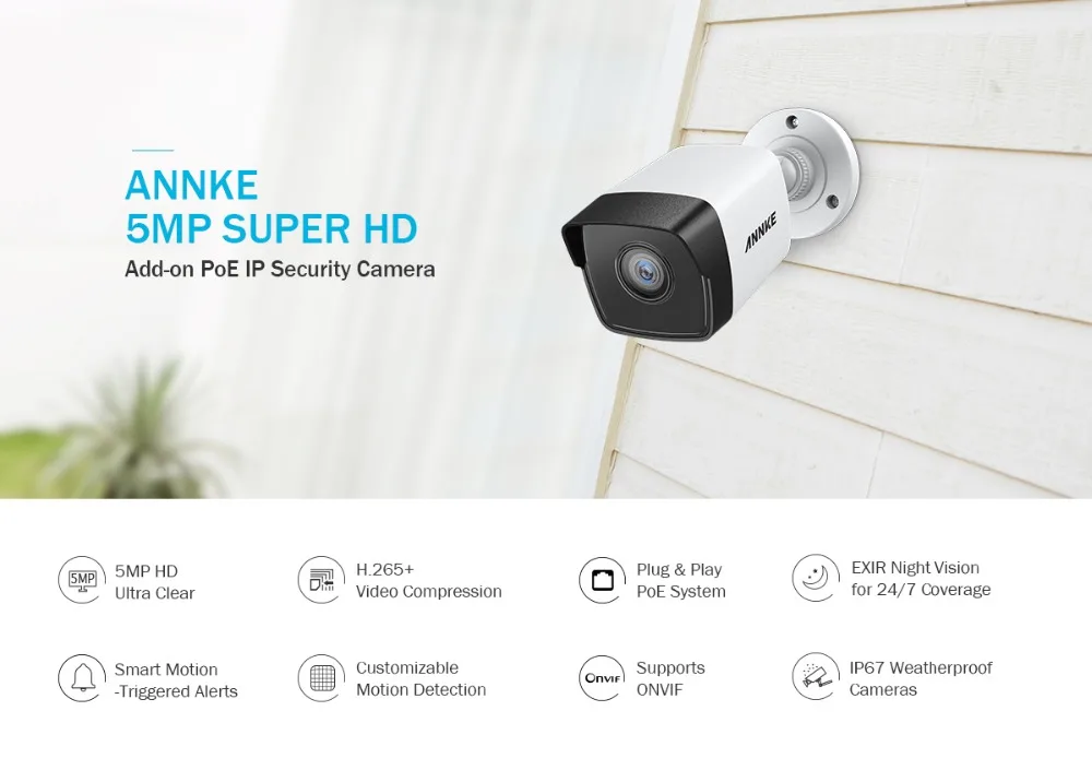ANNKE 1 шт. ультра FHD 5MP POE ip-камера для улицы, для помещений, водонепроницаемая сеть безопасности, пуля, ночное видение, электронная почта, оповещение, камера