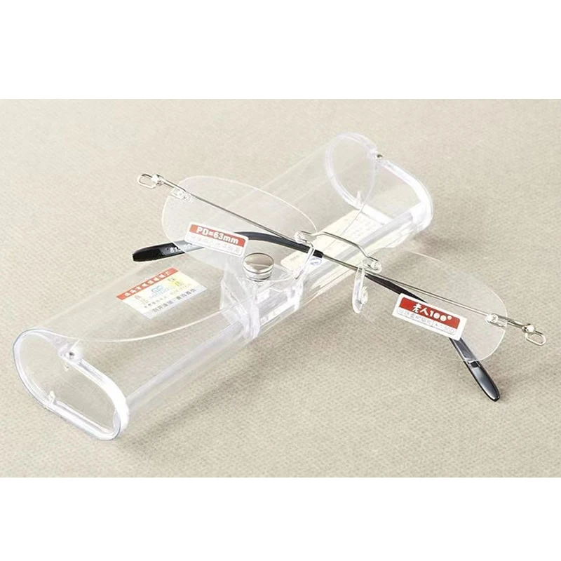 

May Flower Square Rimelss Reading Glasses Flexible Presbyopic Eye Glasses With Case Resin Clear Lens Frameless Glass Frame Men