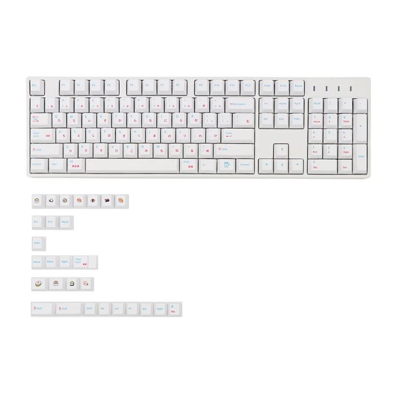 

PBT 132 Keys Cherry Profile DYE-Sub Japanese Keycap Sushi White Theme Style Suitable for Mechanical Keyboard GK61 SK64