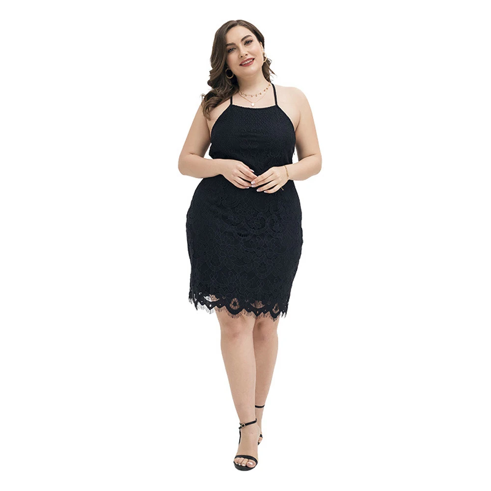 2021 Fashion Black Lace Sundresses For Women Female Clothes Plus Size Halter Sexy Club Party Light Summer Dresses Mini Dress