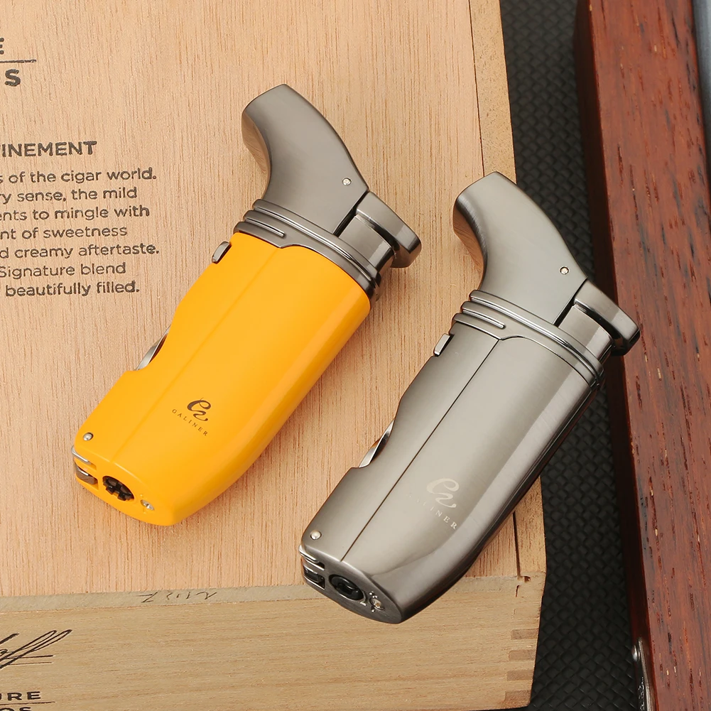 

GALINER Gas Cigar Lighter With Hole Punch Cigar Needle Poker Portable Metal Butane 1 Jet Torch Lighters Windproof Refillable