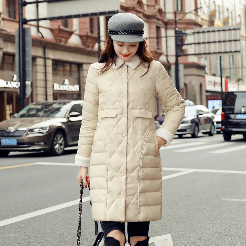 Turn Down Collar 2019 Winter Jacket Women Autumn Breasted Buttons Female Padded Long Coat Casual Ladies parka Solid 5 Colors
