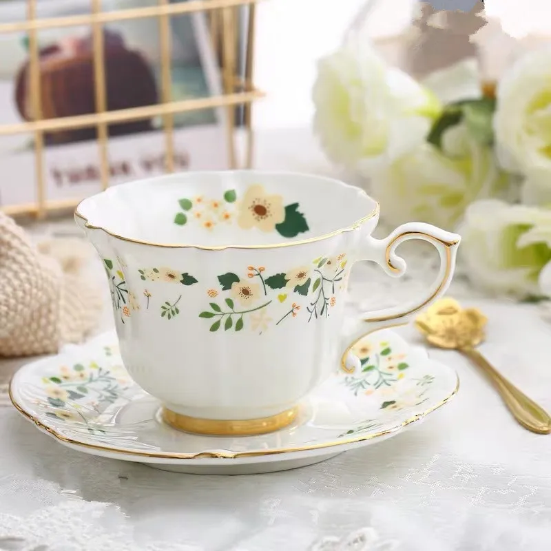 Nordic pastoral coffee ceramic cup and Saucer Set creative simple afternoon tea English gold cup and saucer