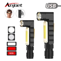 anjoet led flashlight usb handfree dual fuel 90 degree twist rotary clip waterproof magnet mini lighting torch xpgcob