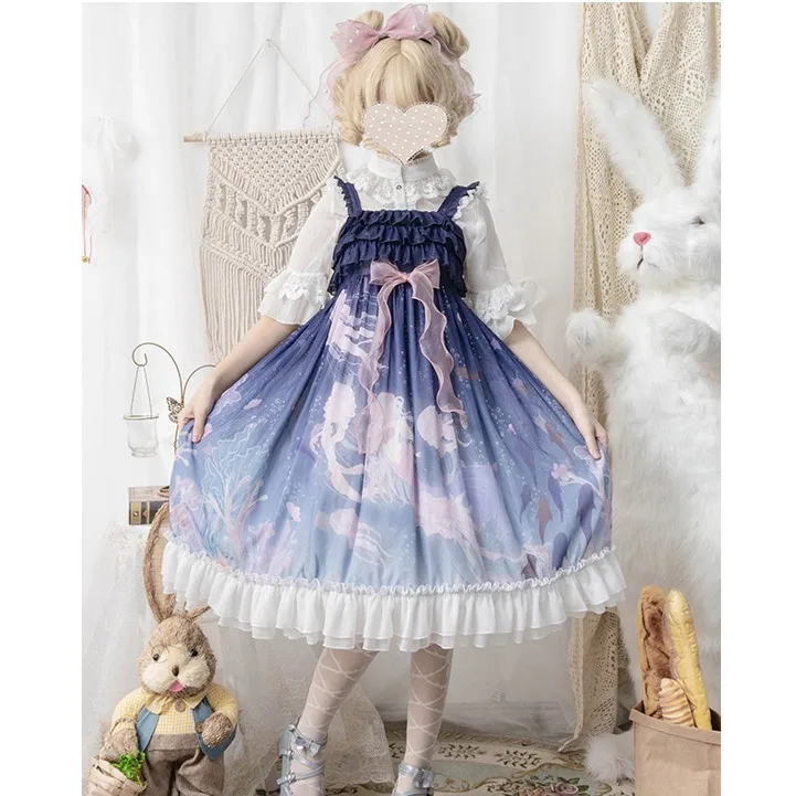 

Kawaii Lolita dress Sleeveless JSK Ocean Song elegant sweet Cosplay Costume Gothic Retro Strap Tulle Dress Tea Party dress