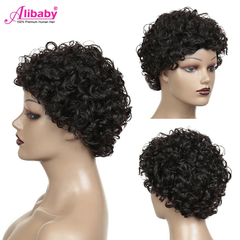 

Pixie Cut Wig Afro Curly Short Human Hair Wigs Natural Color 100% Brazilian Curly Full Machine Made Wigs For Black Women Alibaby