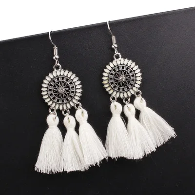 12 style fashion bohemian tassel long sun flower earrings white red silk fabric drooping women jewelry | Украшения и аксессуары