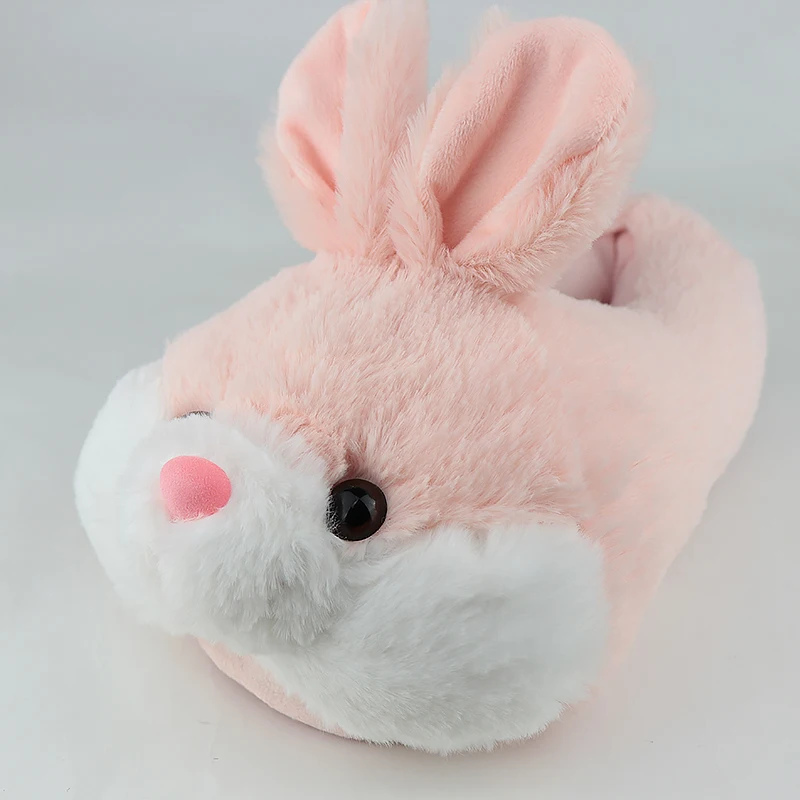 Женские тапочки с кроликами для девочек; зимняя теплая домашняя обувь; удобные нескользящие домашние тапочки из флока; женская обувь