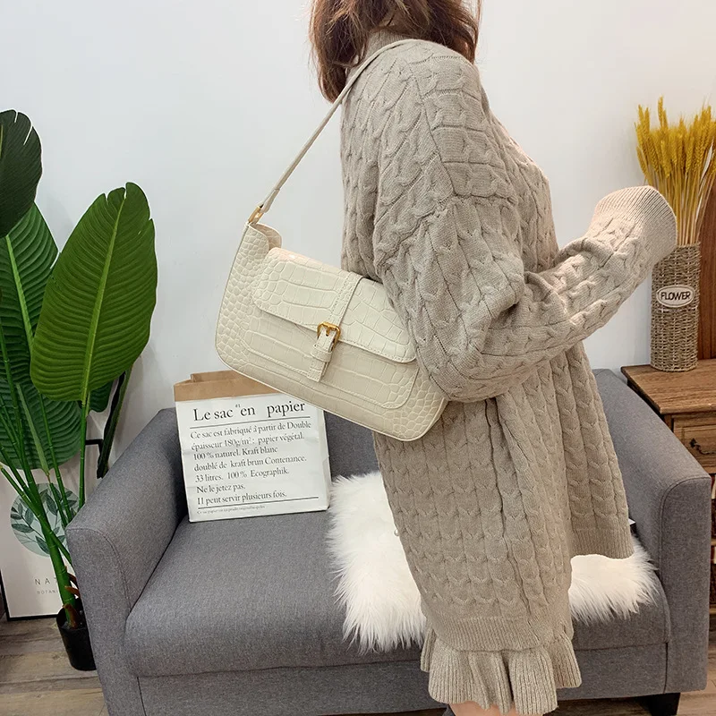 Classic fashion ladies handbag casual women Baguette bag brand style shoulder bags ALLIGATOR cowhide split leather