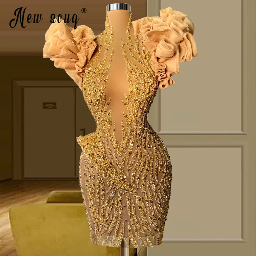 

Пышные рукава Золотая Русалка коктейльное платье для вечеринки с прозрачным вырезом бисером арабское Aso Ebi Формальные Вечерние платья Женс...