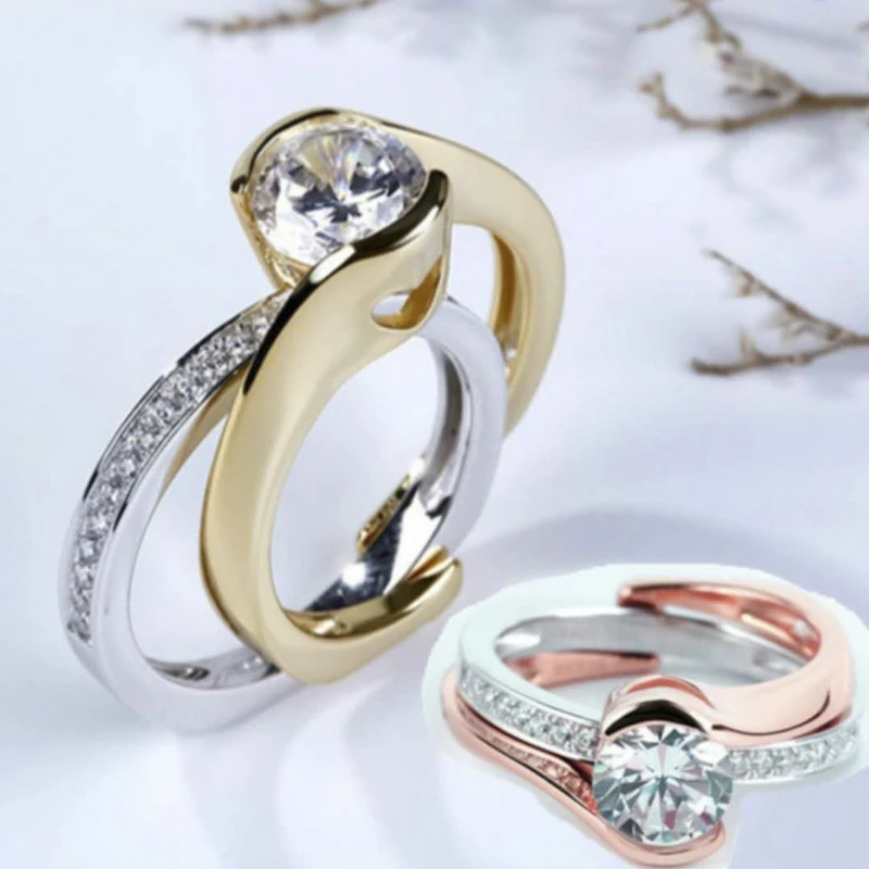 

New Hot Sale Fashion Personality Golden Color Twist Design White Inlaid Ladies Ring Whole Sale jewelry rings for women