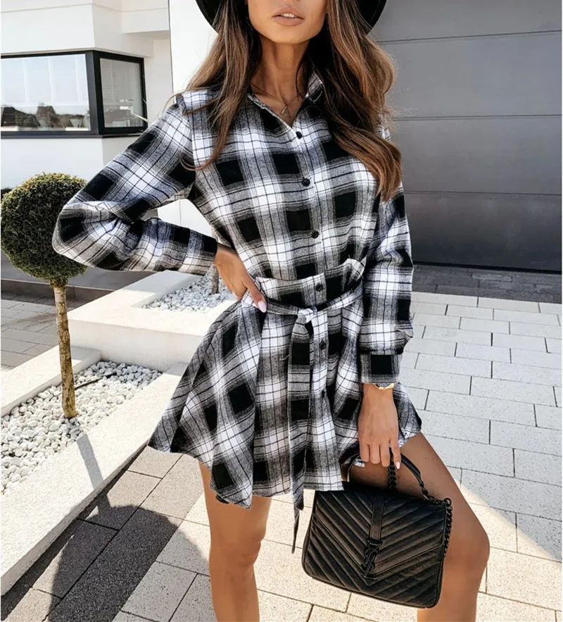 Зимнее повседневное свободное рождественское бежевое платье в клетку 2020 модное