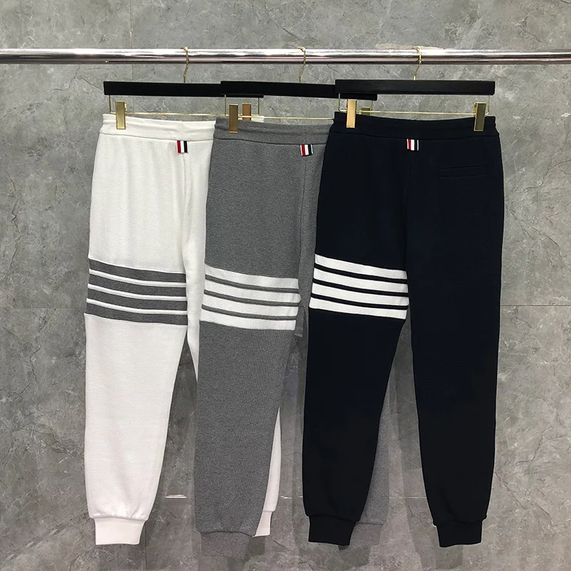 

TB 2021 Fashion THOM Brand Sweatpants Men Waffle Stripes Cotton Casual Sports Trousers Spring Autumn Mens Jogger Track Pants