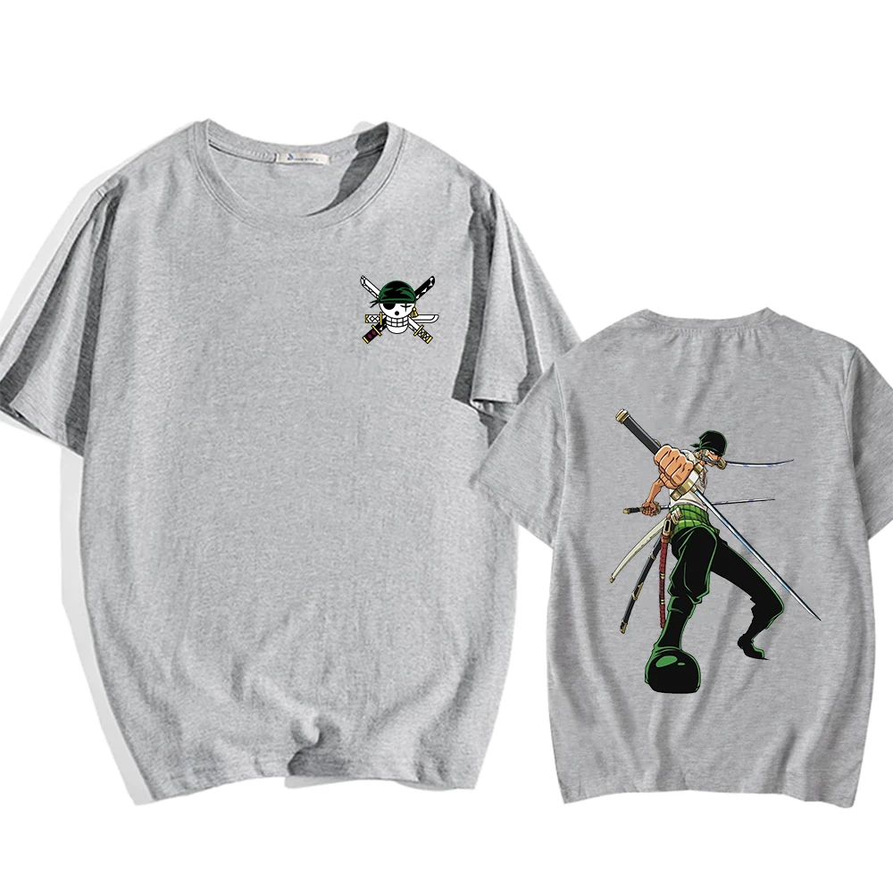 

Футболка Roronoa Zoro мужская с двойным принтом, модная повседневная Уличная одежда в стиле хип-хоп, с коротким рукавом, на лето