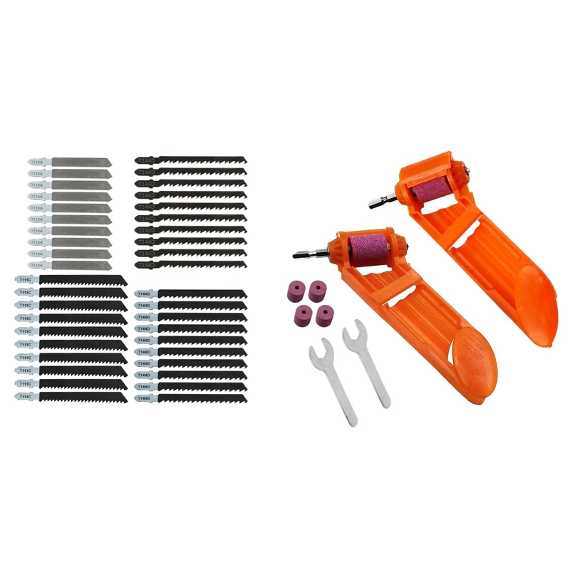 

40Pcs Jig Saw Blade Jigsaw Blades Set & 1 Set Drill Bit Sharpener Portable Diamond Drill Bit Sharpening Tool