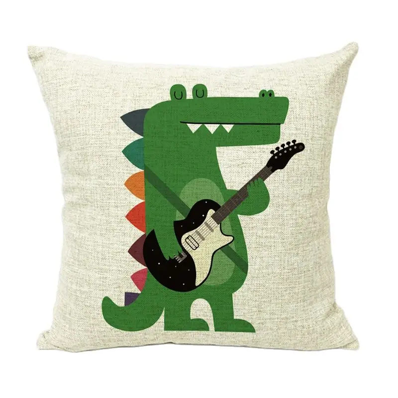 Чехол для подушки с рисунком крокодила и птицы гитара кролик домашний двор декор