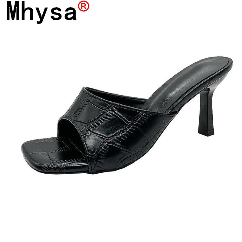 

2021 New High Heels Slippers Women Slip on Slide Elegant Mule Shoes Women Sandal Leisure Slipper Plus Size 35-43 Sandalias Mujer