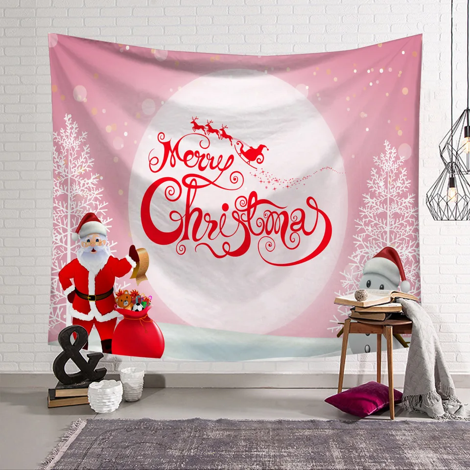 

Q Version Christmas Tapestry Cartoon Red Santa Claus Print Square Tapestries Wall Hanging Cloth for Bedroom Home Decoration