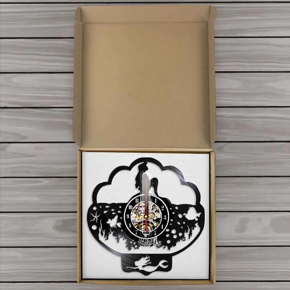 

Fantasy Mermaid Ocean Vinyl LP Record Wall Clock Fairy Tale Decorative Wall Light Princess Ariel Children Gift Nursery Decor