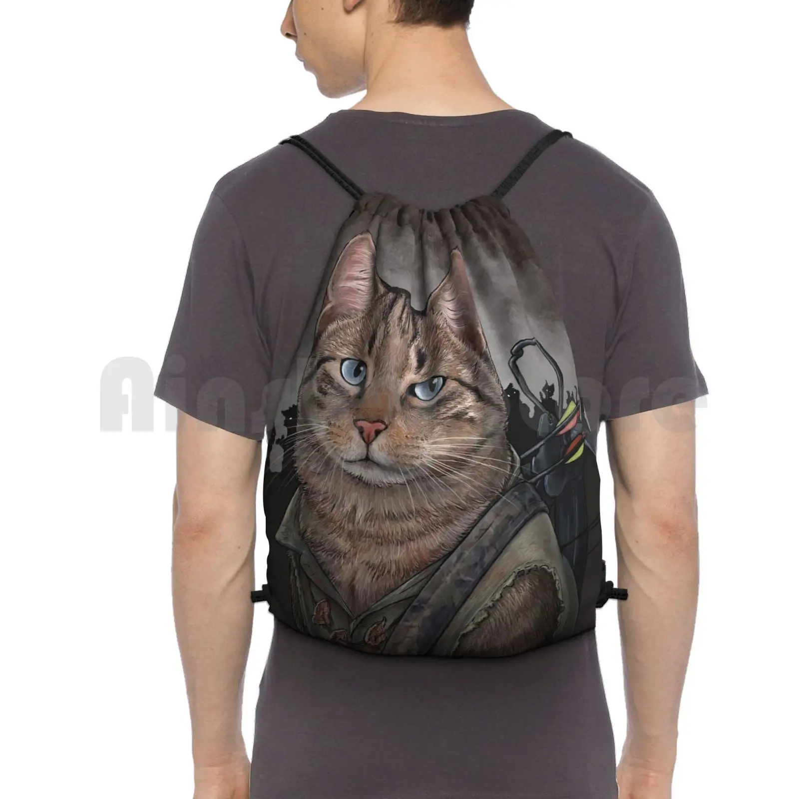 Daryl Dixon Cat Backpack Drawstring Bag Riding Climbing Gym Bag  Walking Dead Cat Cats Kitty Zombies