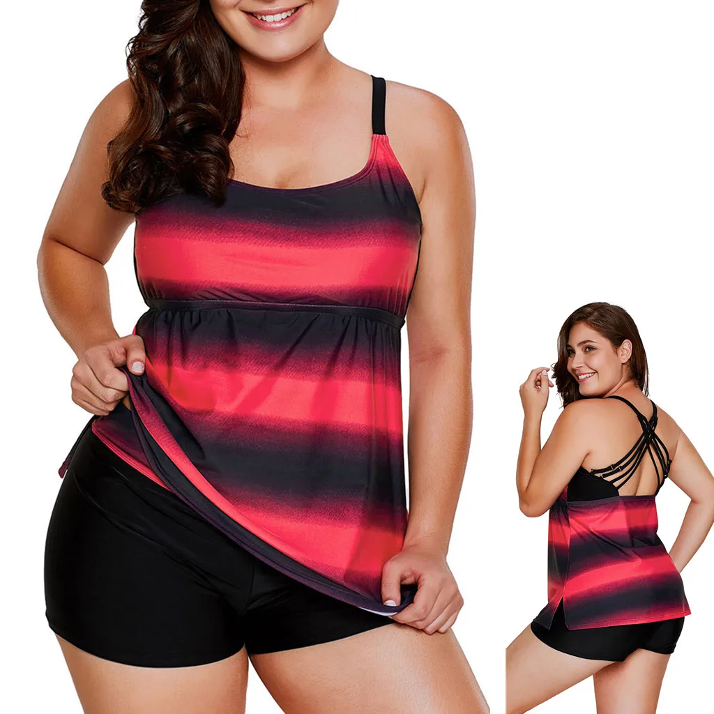 

Женские дизайнерские купальные костюмы из 2 предметов, цветные полосатые Танкини с открытой спиной, купальники с шортами, бикини, одежда для...