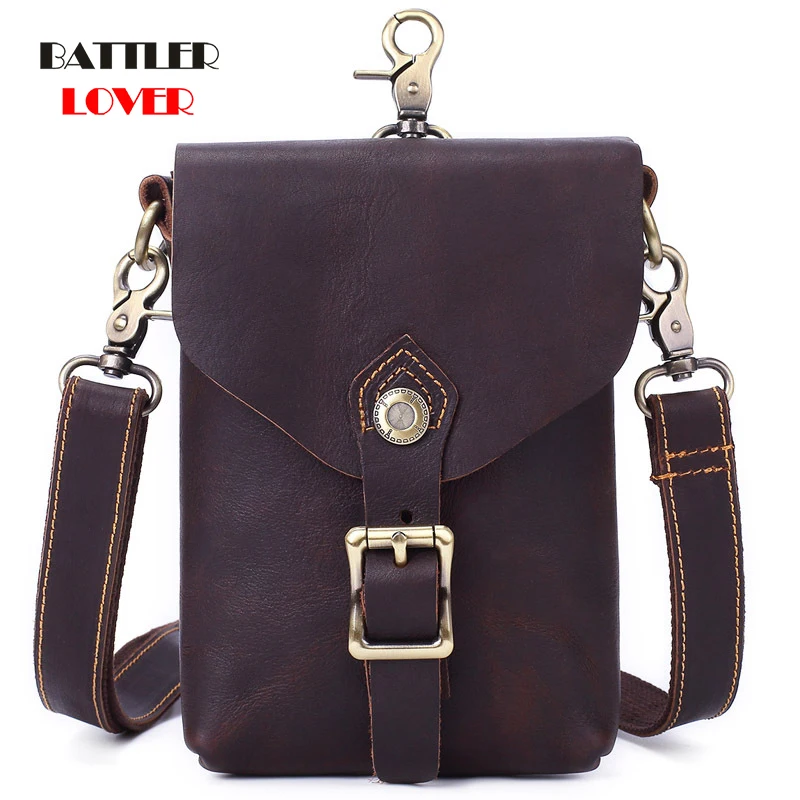 Сумка мессенджер Мужская винтажная для путешествий с клапаном из натуральной