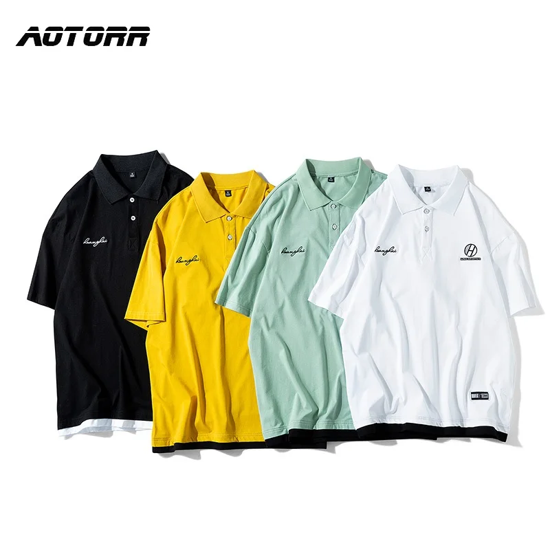 Мужская хлопковая рубашка-поло в стиле Харадзюку с короткими рукавами и