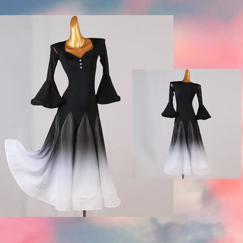 

Ballroom Dance Dresses foxtrot Dancing Skirt Women Stage Waltz Ballroom Dress gradient color MQ269