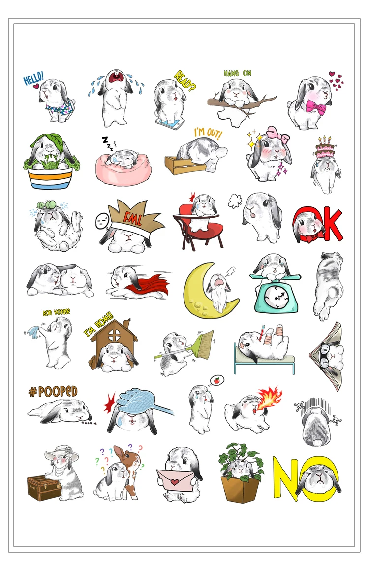 Pegatinas bonitas de conejo para manualidades y &aacute;lbum de recortes, libro de pegatinas, etiqueta de estudiante, pegatinas decorativas de juguete para ni&ntilde;os, 35 Uds.-4