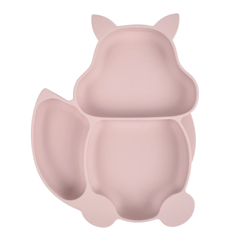 

K3NE Food Grade Silicone Baby Divided Sucker Bowl Infant Learning Feeding Dishes Anti-Slip Squirrel Shape Dinner Plate Tableware