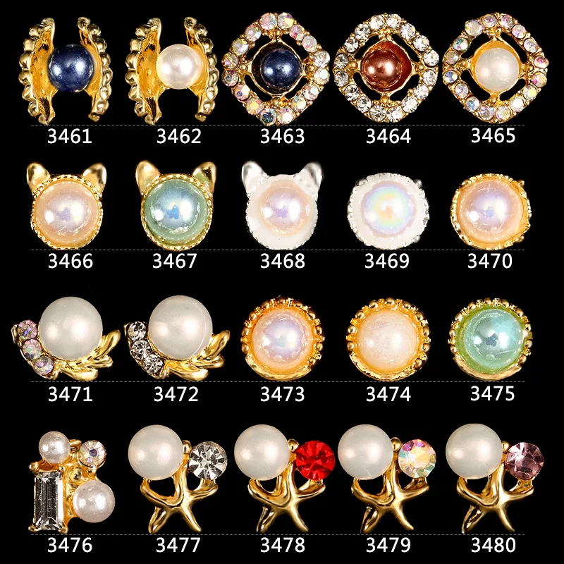 

20pcs Hot New Pearl Shell Metal Edging Round Series Alloy Rhinestone 3D Fashion Charm DIY Nail Art Jewelry Decoration