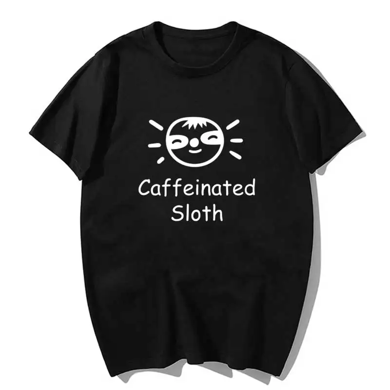 

Sloth Caffeinated 2020 Women T-shirt Aesthetics Graphic Short Sleeve Cotton Polyester T Shirts Female Camisetas Verano Mujer