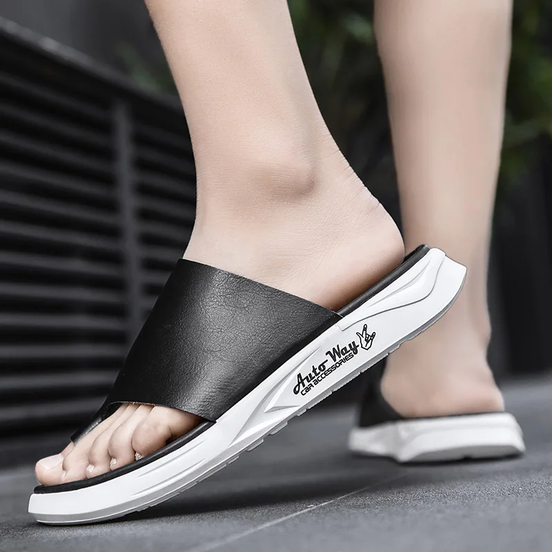 

Summer Rome Men's Slippers Flip Flop Beach Slipper Comfortable Strap Open Toe Slipper Spliced Leather Men's Sandals Shoes Men %