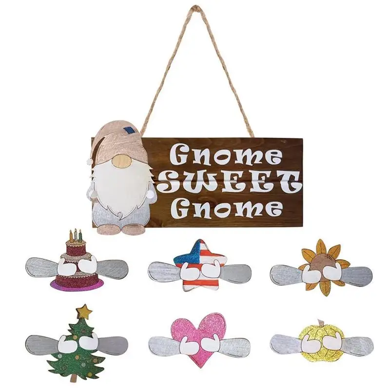 

Gnome Door Hanger DIY Welcome Wreath Sign for Farmhouse Front Porch Decor with Interchangeable Holiday Pieces for Front Door
