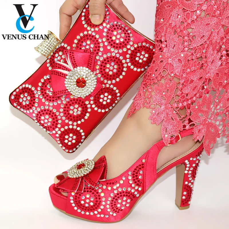 Высококачественные Женские Роскошные туфли и кошелек красного цвета с
