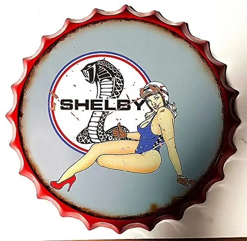 

Retro Sign Car Brand Logo and Race Queen Bottle Caps Retro Metal Tin Sign Diameter 13.8 Inches - Home Decor Bar Plaque Lounge