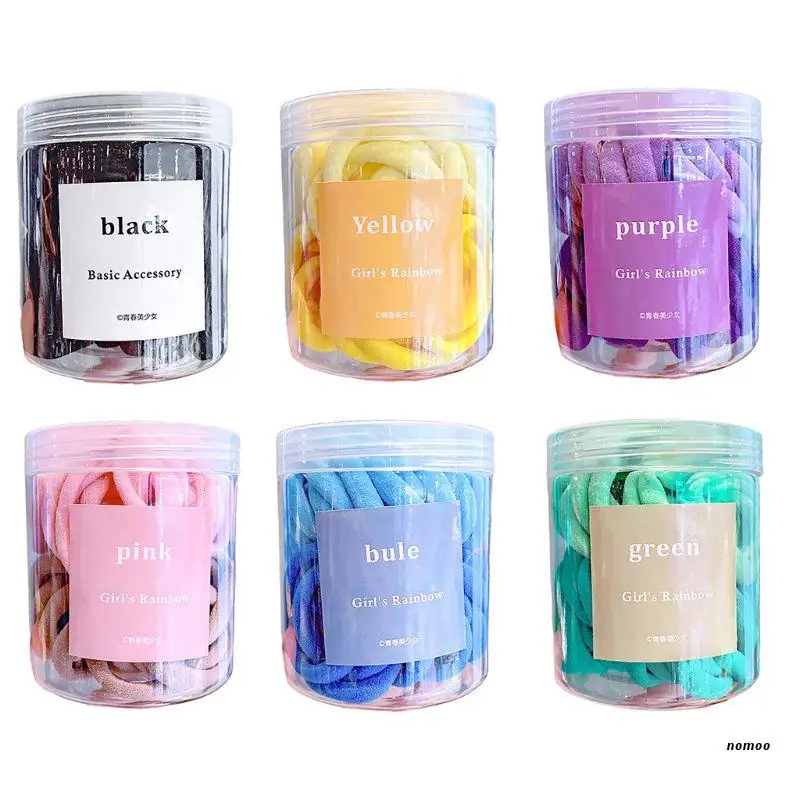 

50Pcs No Crease Nylon Hair Ties Candy Color Elastic Ponytail Holder Scrunchies
